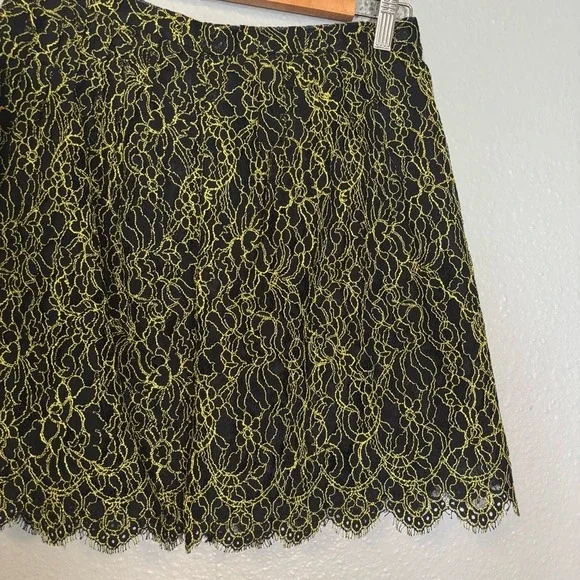 J. Crew Women's Navy Neon Green Lace Overlay Mini Skirt Size 0 Punk Grunge Party - Picture 6 of 12